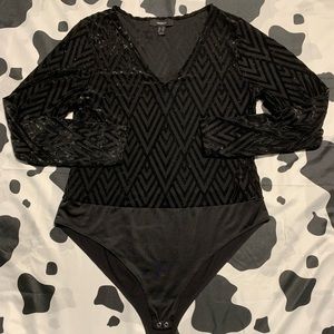 Forever 21 Plus Velvet Striped Bodysuit